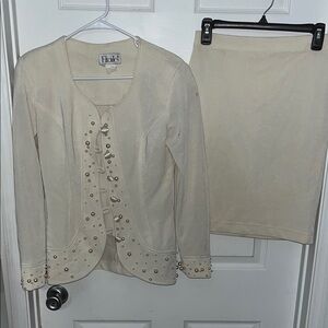 Holt Cream Skirt Suit with Pearl Accents